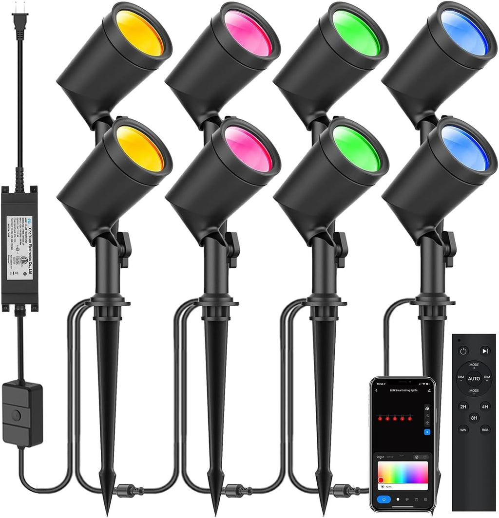 ZYAN 8 Pack Smart Landscape Lights, Color Changing Landscape Spotlights, App Control & Remote Control, Compatible with Alexa