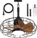 Outdoor Ceiling Fans with Lights for Patios,Plug in Gazebo Ceiling Fan with Remote Control,Waterproof Caged Hanging Fans with Hook 3CCT 6-Speed for Outside Porch