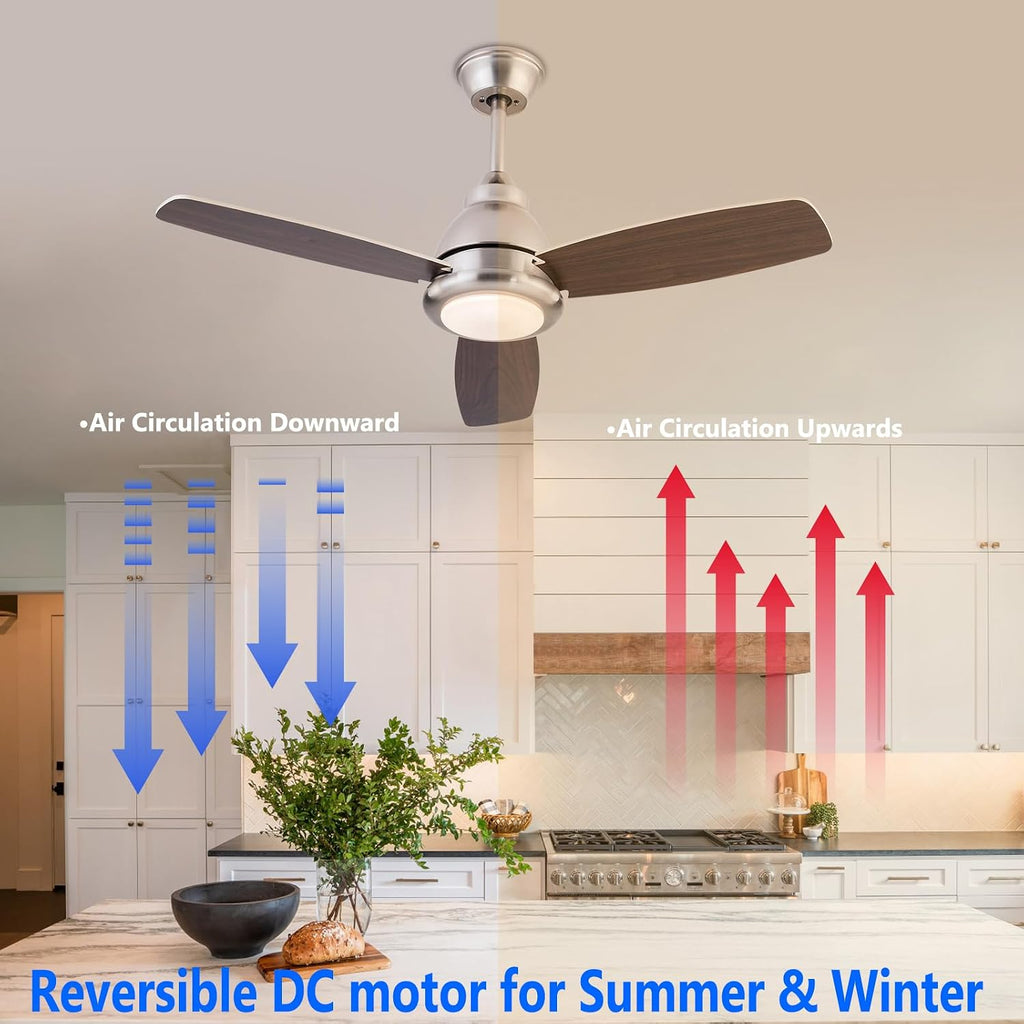 Ceiling Fans with Lights, 42 Inch Modern Low Profile Ceiling Fan with Remote Control 6 Speeds, 3000-6000K Dimmable Timing (1/2/4 hours) 3 Blades Large Ceiling Fan for Indoor and Outdoor Bedroom Patios