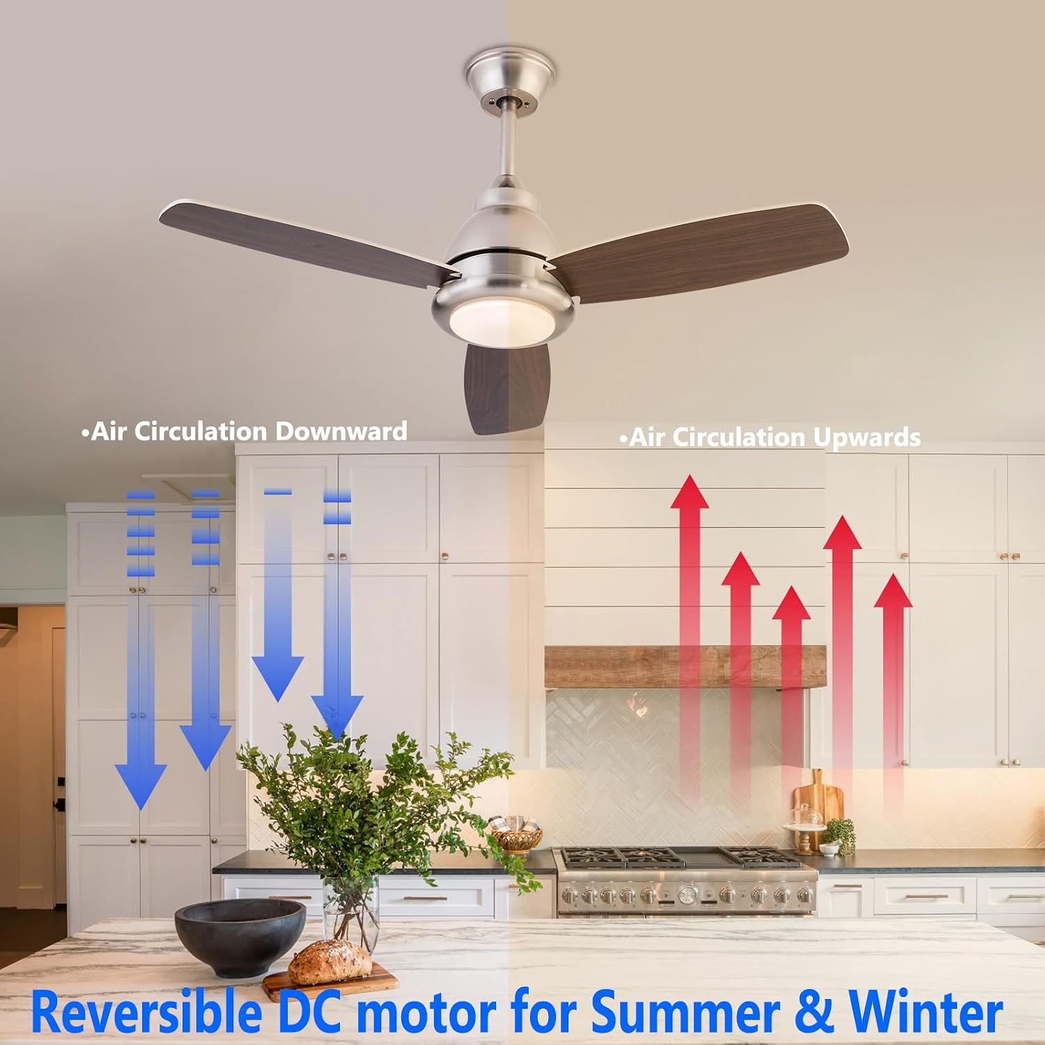 Ceiling Fans with Lights, 42 Inch Modern Low Profile Ceiling Fan with Remote Control 6 Speeds, 3000-6000K Dimmable Timing (1/2/4 hours) 3 Blades Large Ceiling Fan for Indoor and Outdoor Bedroom Patios