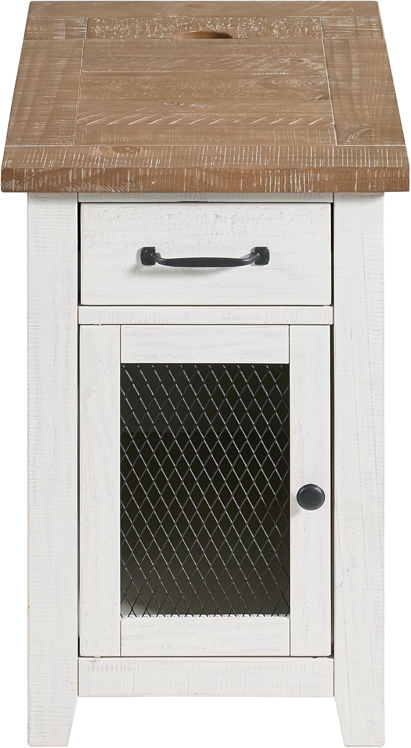 Martin Svensson Home Solid Wood White and Driftwood Rustic Chairside End Table with Power and Storage