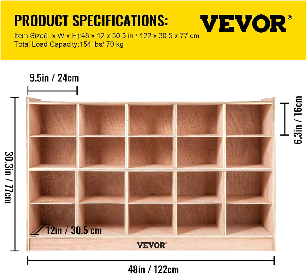 Happybuy 20-Section School Storage Locker, Wooden Storage Cabinet with 4 Casters, Classroom Cubbies for Storage, 15mm Thick Plywood Locker for Home, Office, School, Gym, Kindergarten