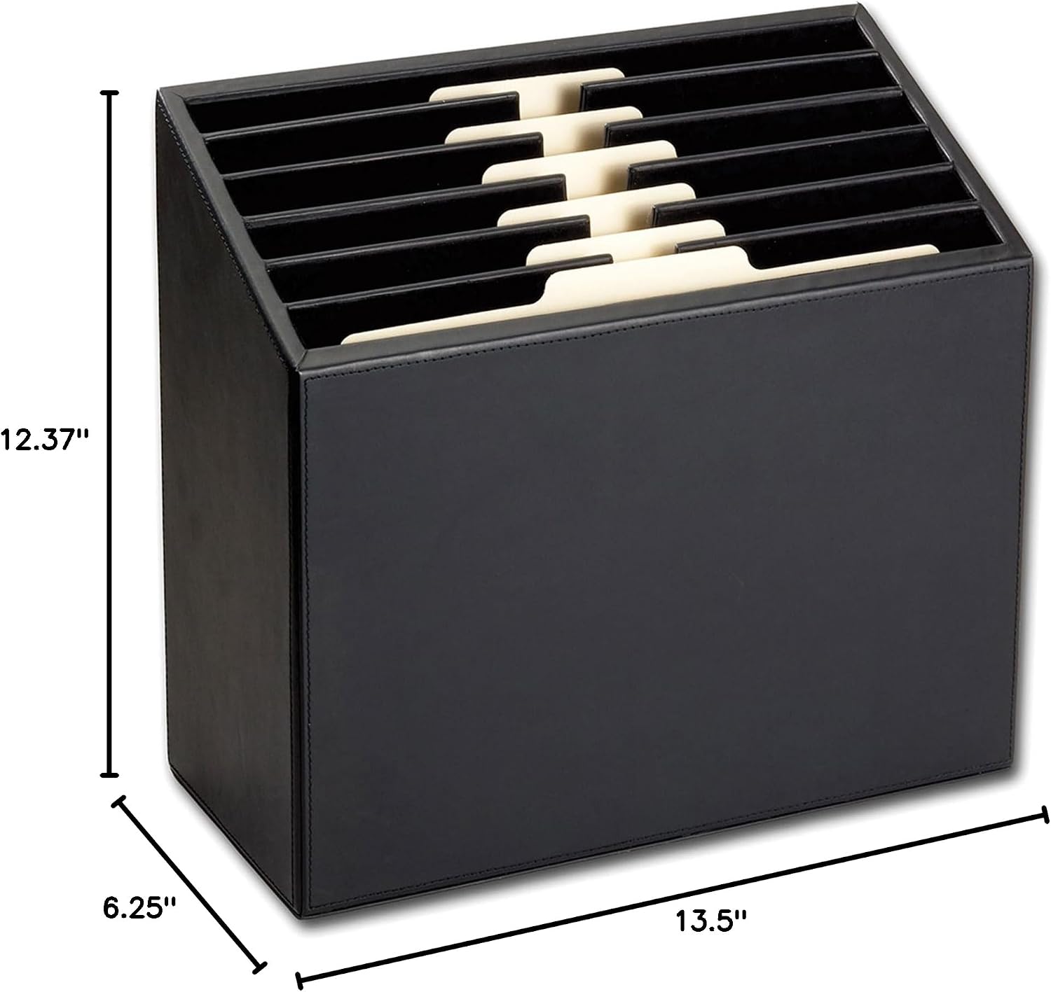 Dacasso Classic Black Leather Vertical Letter Sorter & Paper Organizer for Desk - Executive Decor & Office Organization Essential
