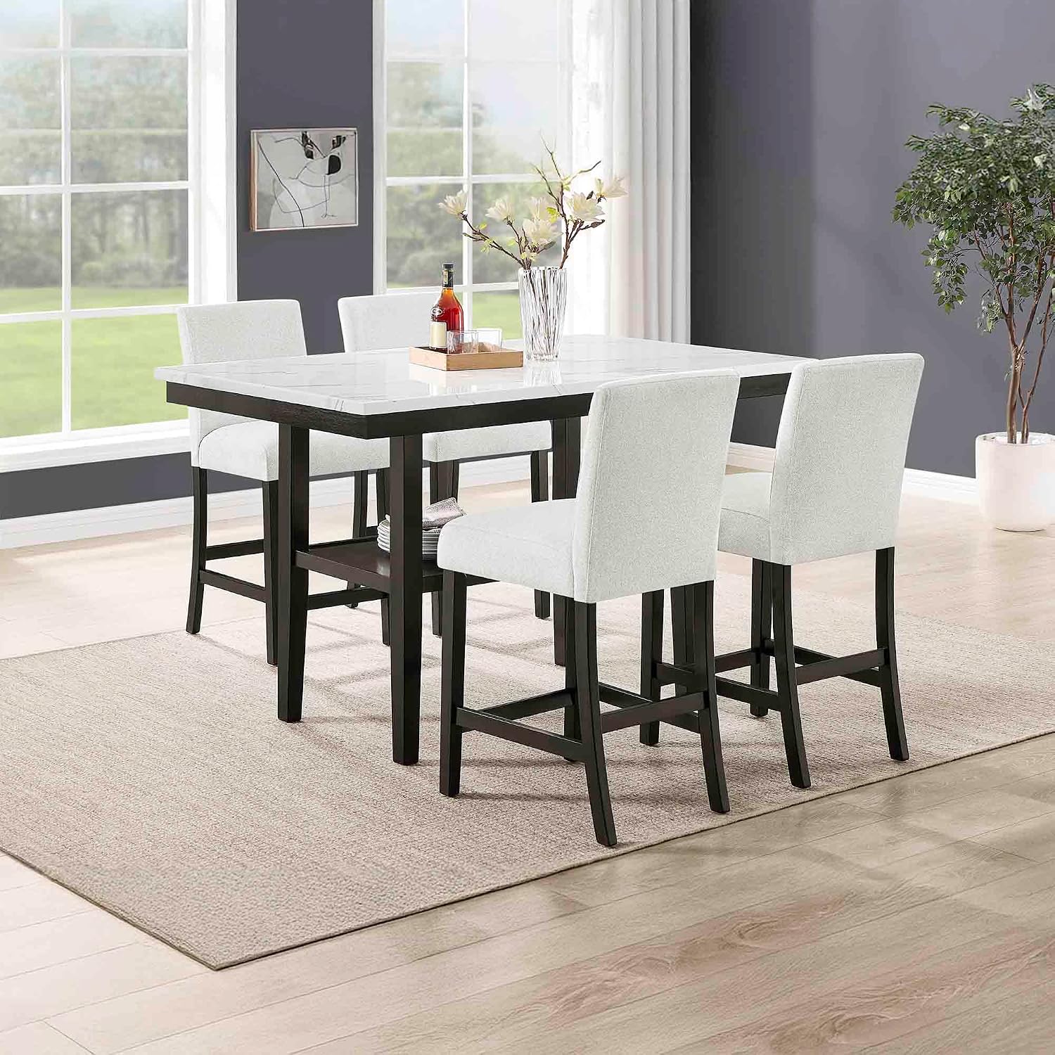 New Classic Furniture Carissa 5-Piece Wood Rectangle Counter Set in Stone