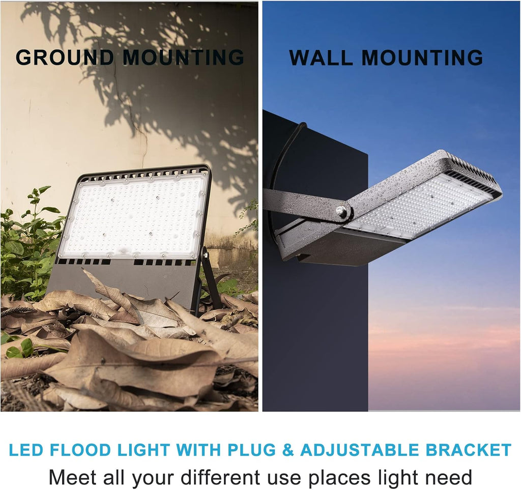 200W LED Flood Light Outdoor 30000Lm (800W Equivalent) Led Stadium Light with Dusk to Dawn, 5000K AC100-277V Commercial Flood Light with 5FT Plug, IP65 Waterproof Area Lighting for Stadium-2Pack