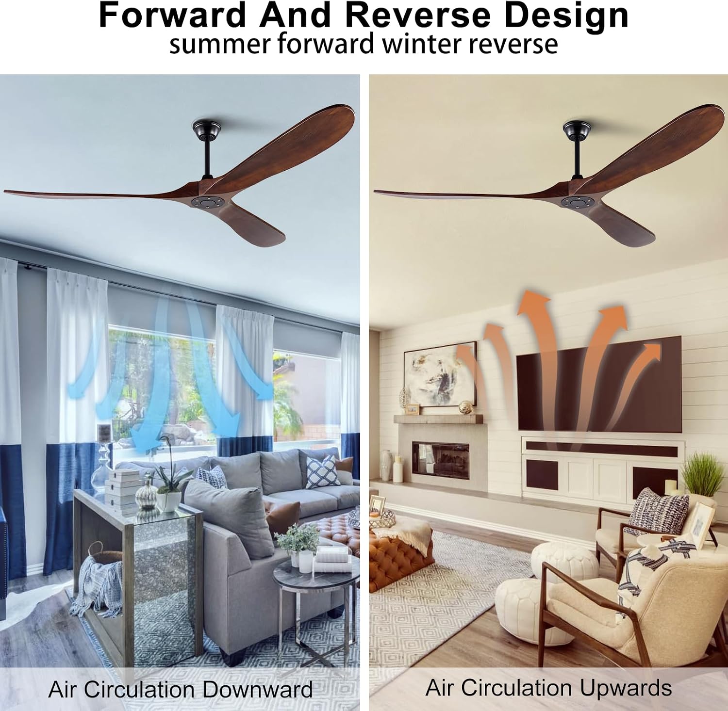 72 inch Ceiling Fan no Light, Quiet Reversible DC Motor Wood Ceiling Fan without Light, 3 Blades Large Modern Ceiling Fan with Remote Control for Outdoor Indoor Farmhouse Patios