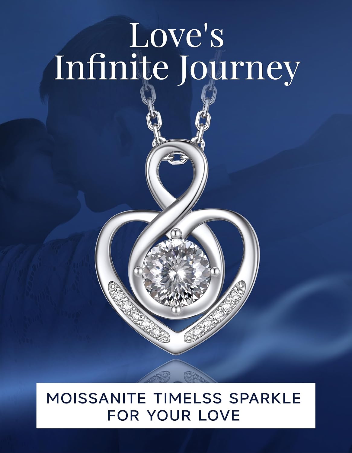 MomentWish Heart Necklace for Women, Jewelry Gifts for Her, D Color VVS1 Moissanite Necklace in 925 Sterling Silver, Infinity Pendent for Birthday Anniversary Mother's Day