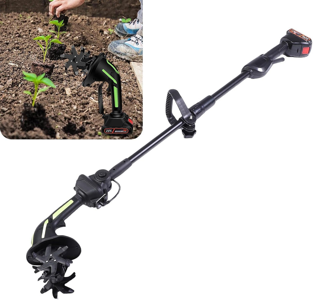 Ymiko Cordless Tiller Cultivator, Rechargeable Electric Garden Tiller Rototiller for Lawn Gardening Premium ABS and 65 Manganese Steel Blades 3.9 Inch Cultivation Width and Depth (US Plug)