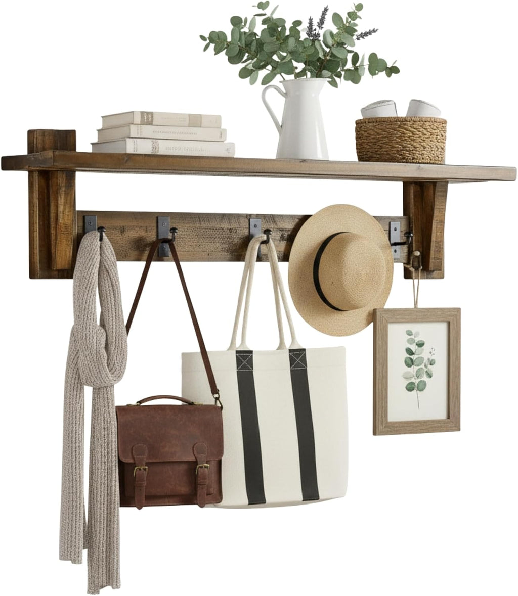 Durango Industrial Wood Coat Hook Entryway Shelf, Home Storage, Accent Furniture, Living Room Furniture, Rustic, Farmhouse, Industrial, Solid Wood