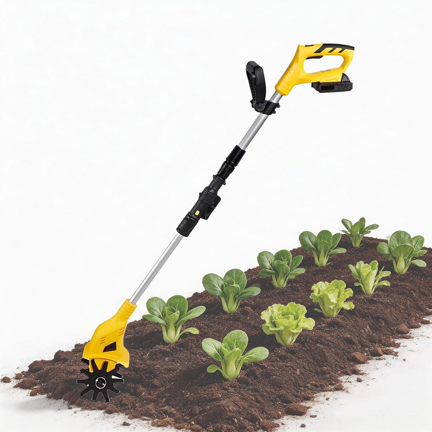 20 V Cordless Tiller Cultivator, Electric Garden Tiller with 250 RPM, Battery Powered Garden Cultivator, Portable Handheld Electric Tiller for Lawn, Yard and Soil Cultivation 1Battery