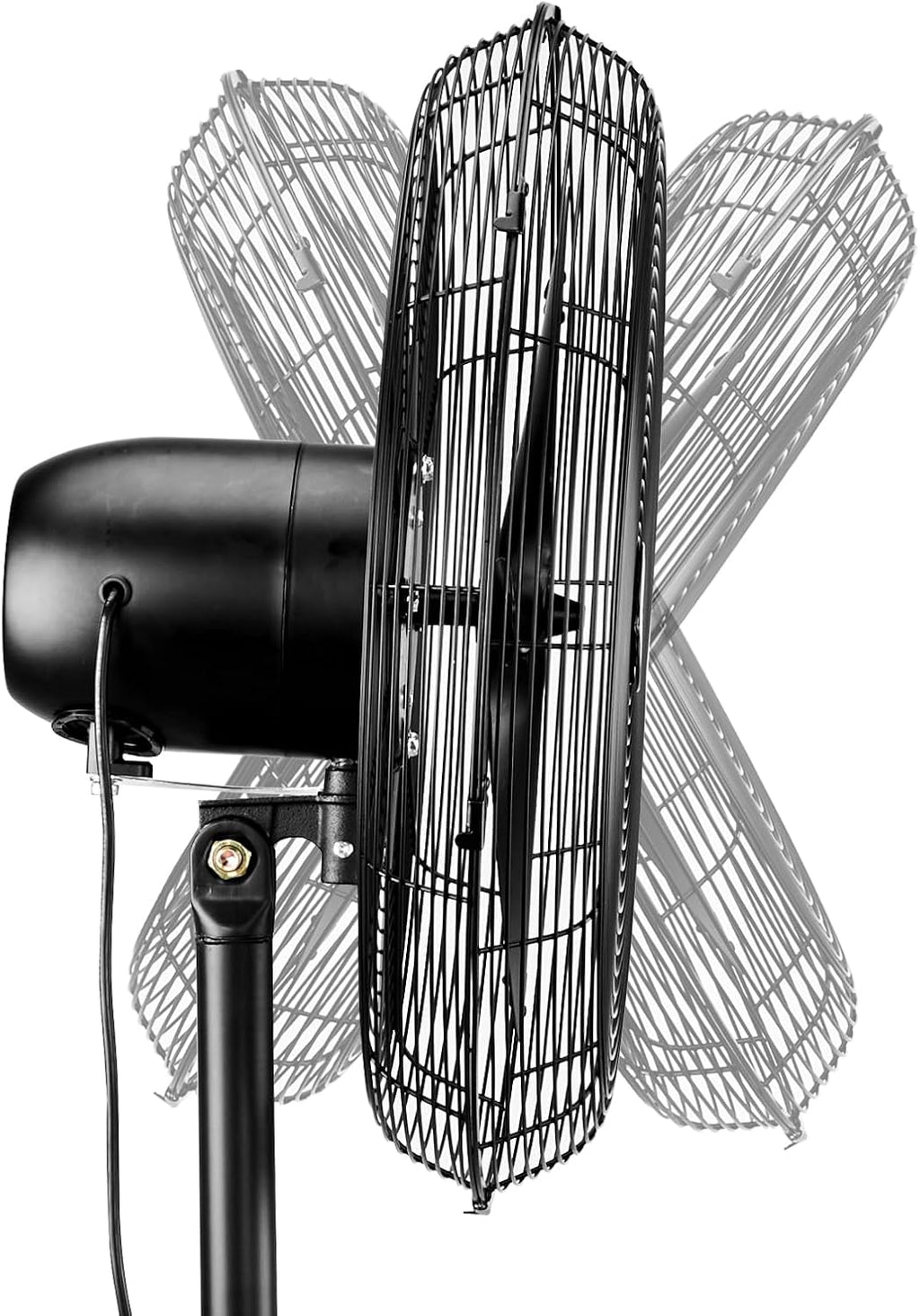 20 Inch Pedestal Fan with 5000 CFM Industrial Floor Fan for Garage, Warehouse, Workshop Oscillating Stand Up Fan 4 Speeds Adjustable Height Metal Construction for Commercial Residential Cooling Black