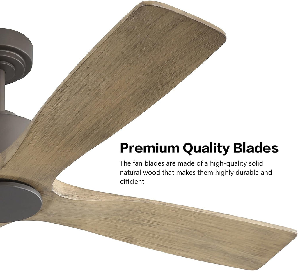 WINGBO 54 Inch DC Ceiling Fan without Lights, 4 Carved Solid Wood Blades, 6-Speed Noiseless Reversible DC Motor, Modern Ceiling Fan No Light with Remote, Graphite Finish with Gray Blades, ETL Listed