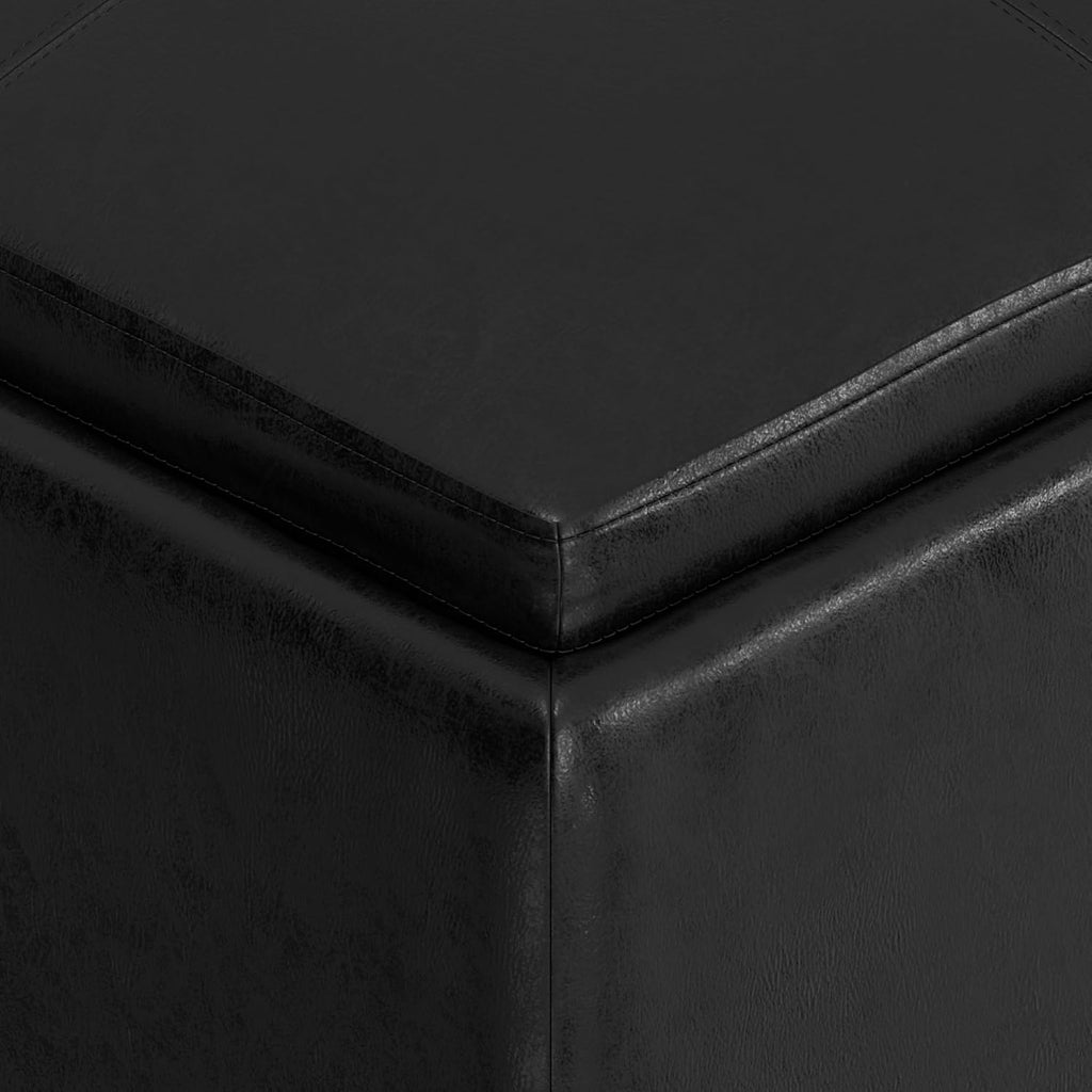 SIMPLIHOME Avalon Wide Contemporary Square Coffee Table Storage Ottoman, Distressed Black, Table Ottoman