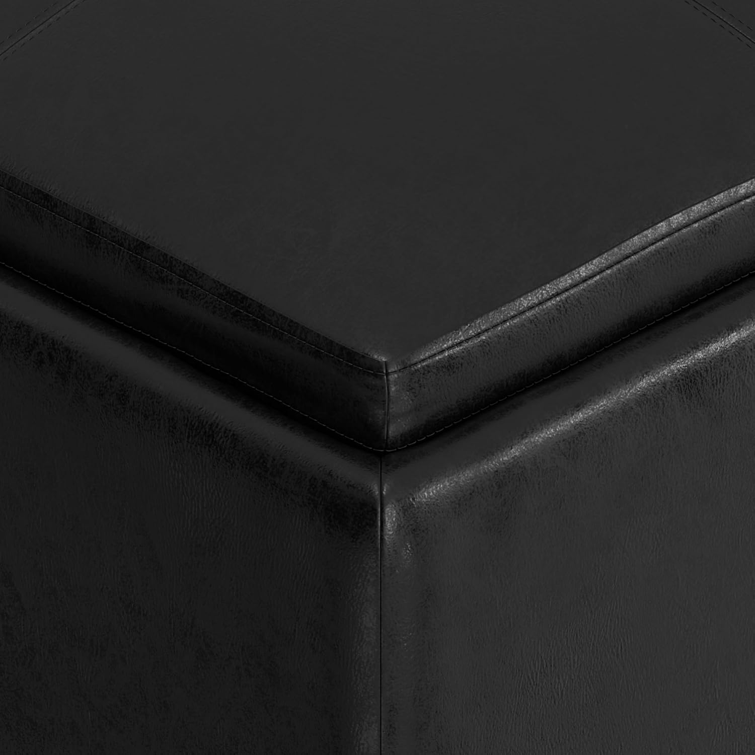 SIMPLIHOME Avalon Wide Contemporary Square Coffee Table Storage Ottoman, Distressed Black, Table Ottoman