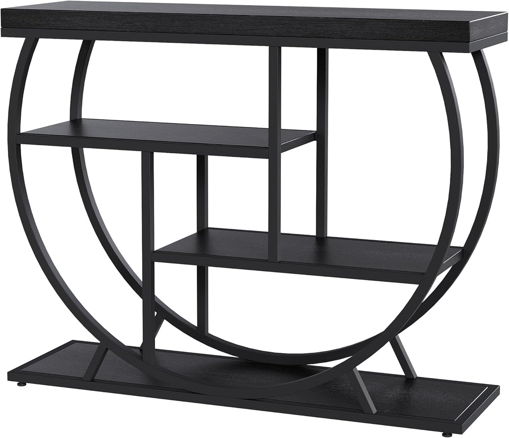 Garvee Entryway Table with Storage, Industrial 4-Tier Narrow Console Table Behind Couch with Half-Circle Base & Storage Shelves for Living Room, Hallway, Foyer
