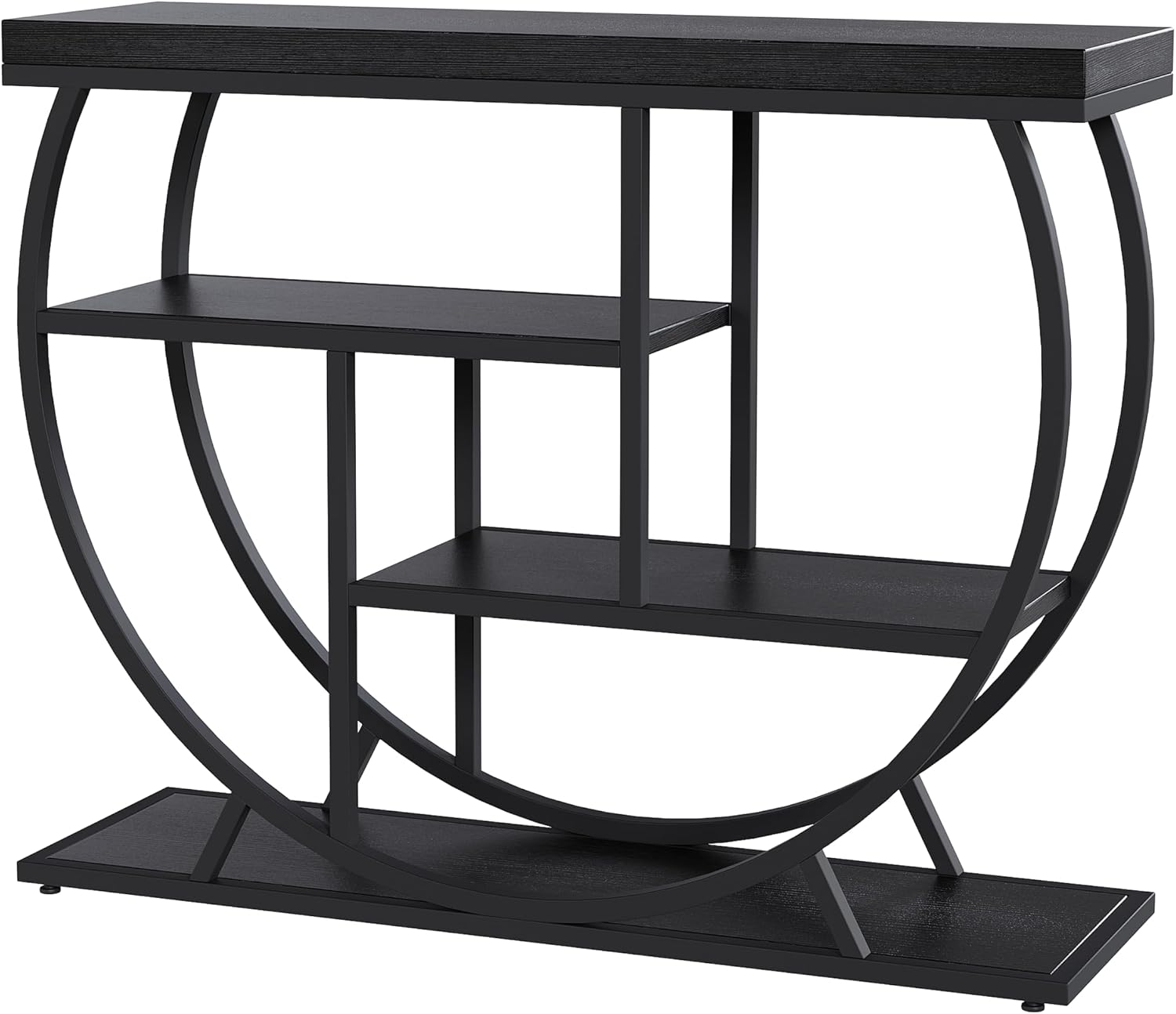 Garvee Entryway Table with Storage, Industrial 4-Tier Narrow Console Table Behind Couch with Half-Circle Base & Storage Shelves for Living Room, Hallway, Foyer