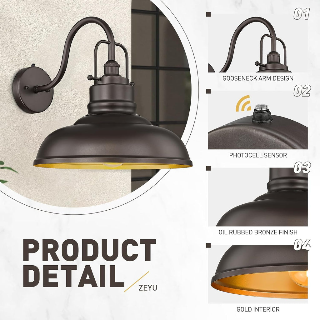 zeyu 18 Inch Vintage Wall Light Fixture, Outdoor Dusk to Dawn Barn Light, Farmhouse Wall Sconce Light for Garden Garage, Oil Rubbed Bronze Finish, 016-1BL-PC ORB