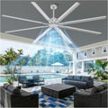 96 Inch Silver Industrial Ceiling Fan, Extra Large HVLS Commercial Big Assed Shop Ceiling Fan with 8 Aluminum Blades, DC Motor, Remote Control for Garage, Warehouse, Gym
