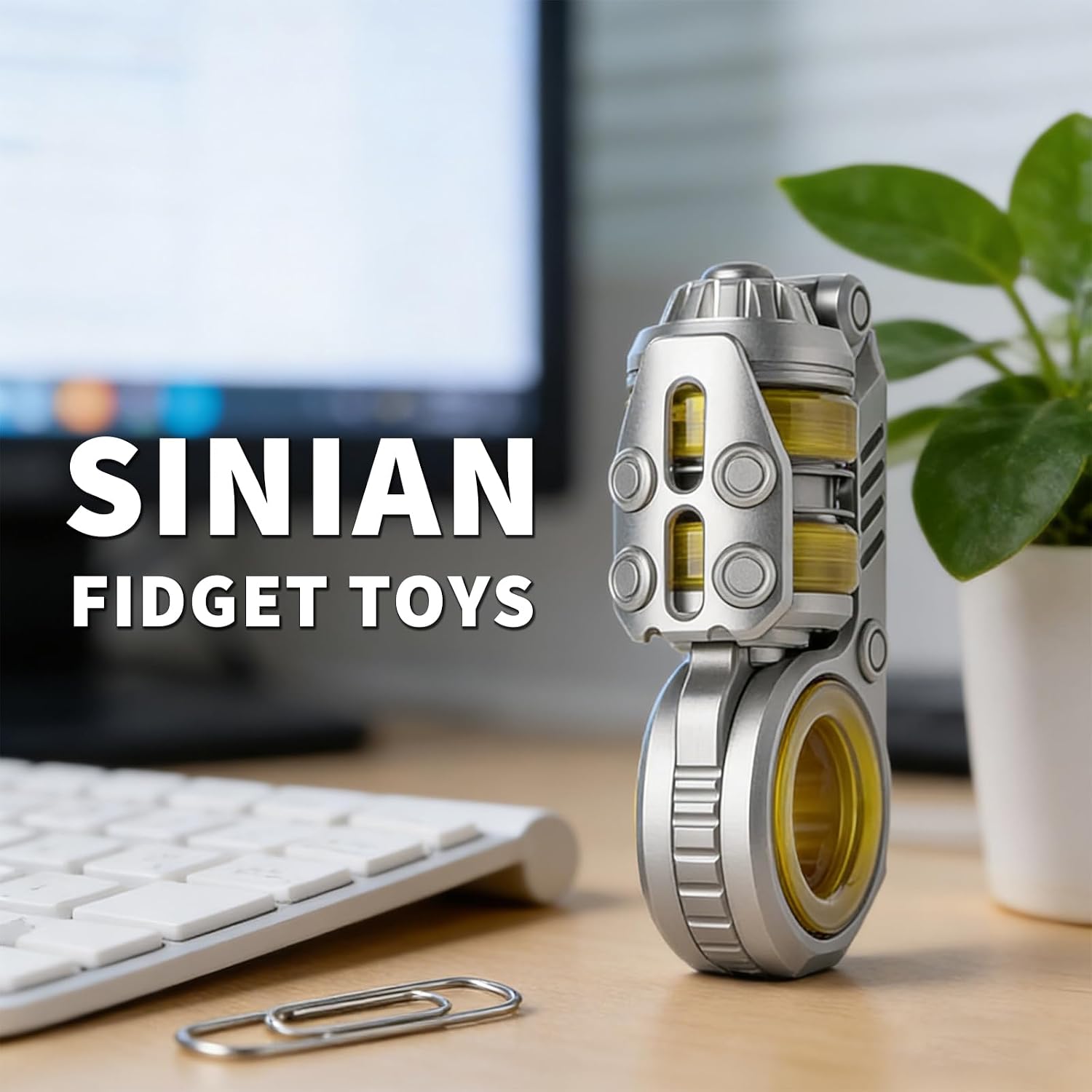 SiniaN Fidget Toy for Adults, SiniaN Fidget Slider EDC Fidget Toys, ADHD Tools Executive Desk Toy for Keep Focus & Anxiety Relief, Cool Gadgets for Men & EDC Collectors (SS+PEI)