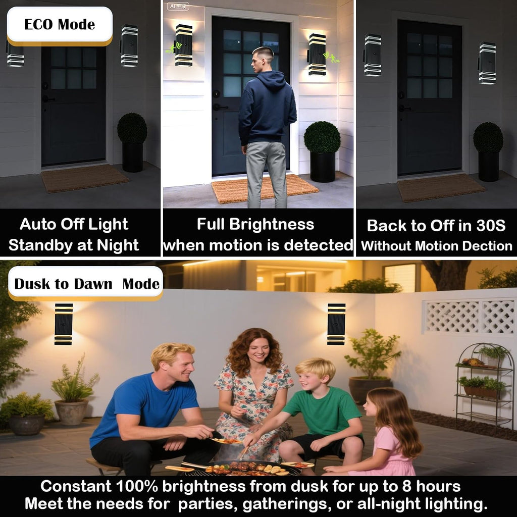 iYogaled Dusk to Dawn Motion Sensor Porch Light with 3 Lighting Modes, Waterproof Up Down Wall Sconce with Adjustable Bulbs, Aluminum Exterior Light Fixtures for Entryway, Patio, Garage,ETL Listed