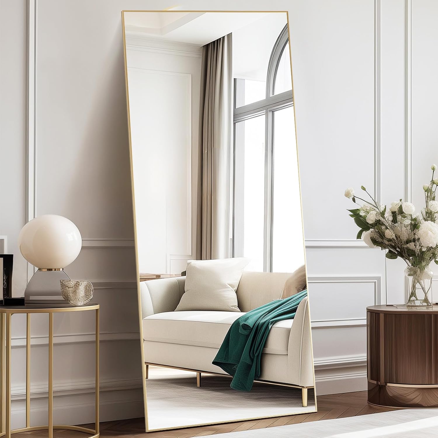 DUMOS 70.4'x25.6' Full Length Mirror with Stand, Floor Body Mirrors Shatter-proorf Nano Glass with Aluminum Frame, Free Standing or Hanging Leaning, Modern Simple for Home Decor, Gold