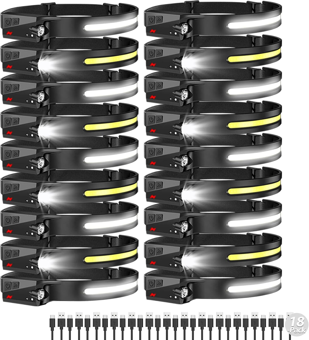Aikertec Rechargeable Headlamp 18 Pack, 230°Beam Headlamp for Adults, 6 Mode Camping & Spotlight, Motion Sensor, Lightweight Headlights Flashlight