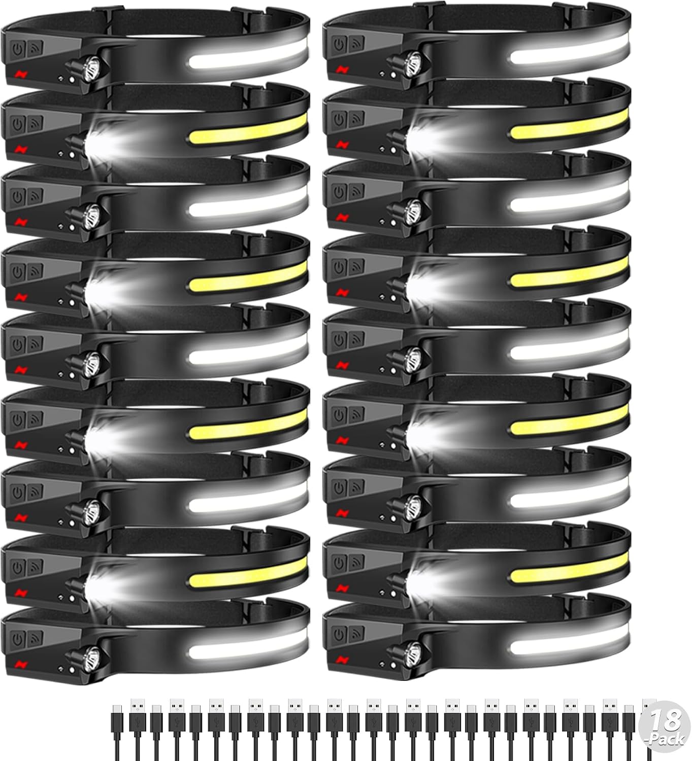 Aikertec Rechargeable Headlamp 18 Pack, 230°Beam Headlamp for Adults, 6 Mode Camping & Spotlight, Motion Sensor, Lightweight Headlights Flashlight