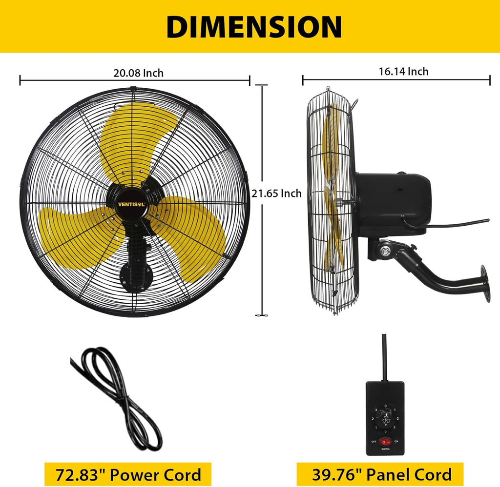 VENTISOL 18 Inch Wall Mount Fan Oscillating, 4,200 CFM High Velocity Industrial Wall Fan for Indoor, Commercial, Residential, Warehouse, Greenhouse, Workshop, Basement