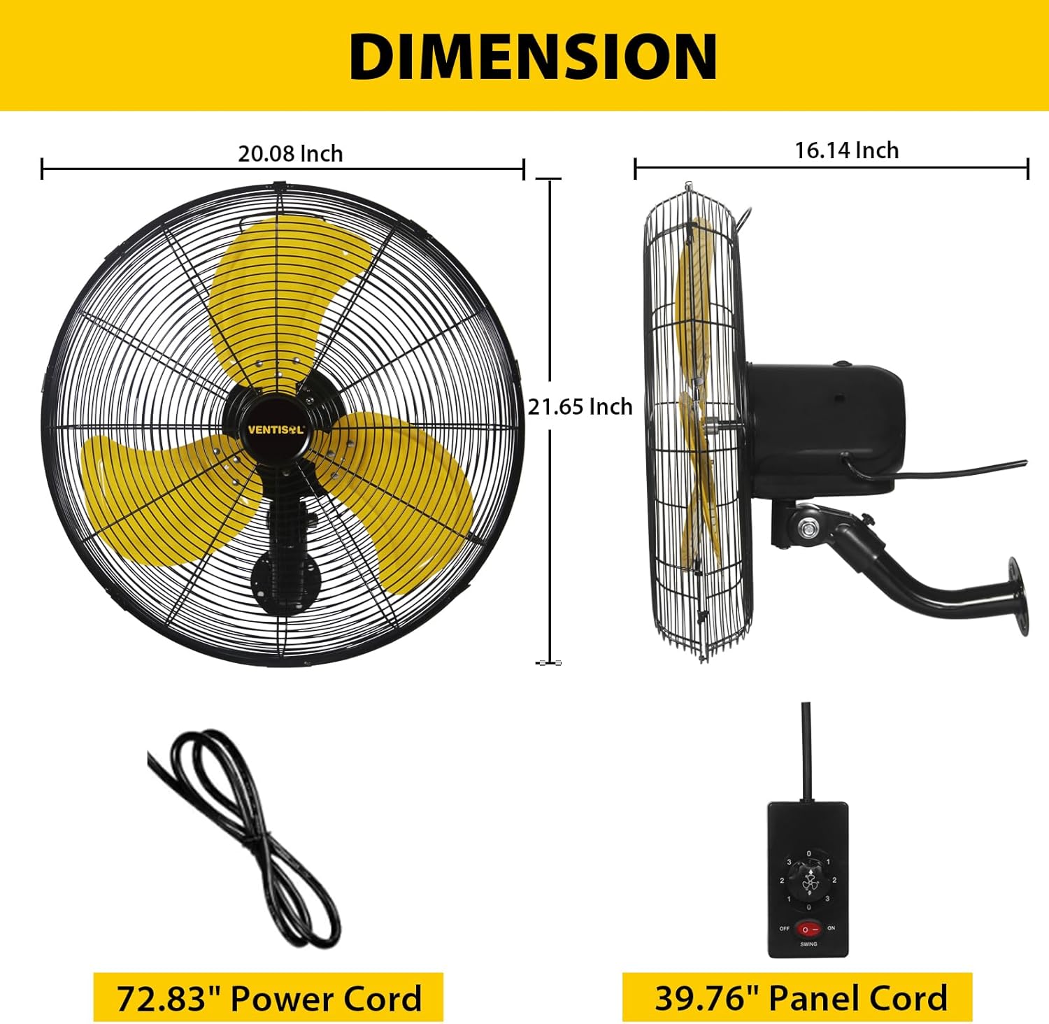 VENTISOL 18 Inch Wall Mount Fan Oscillating, 4,200 CFM High Velocity Industrial Wall Fan for Indoor, Commercial, Residential, Warehouse, Greenhouse, Workshop, Basement