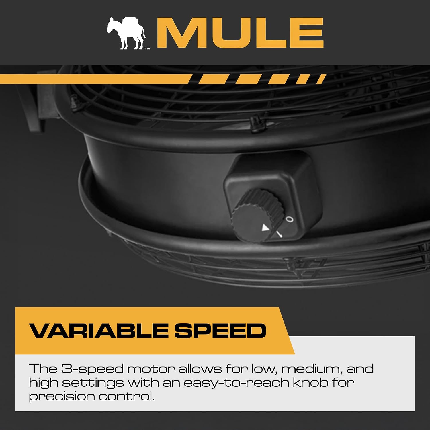MULE 18 Inch Wet-Rated Outdoor Wall Fan XL, Plug-In Mount with 8-Foot Cord, Adjustable Omni-Reach Arm and 3-Speed Quiet Motor, Matte Black
