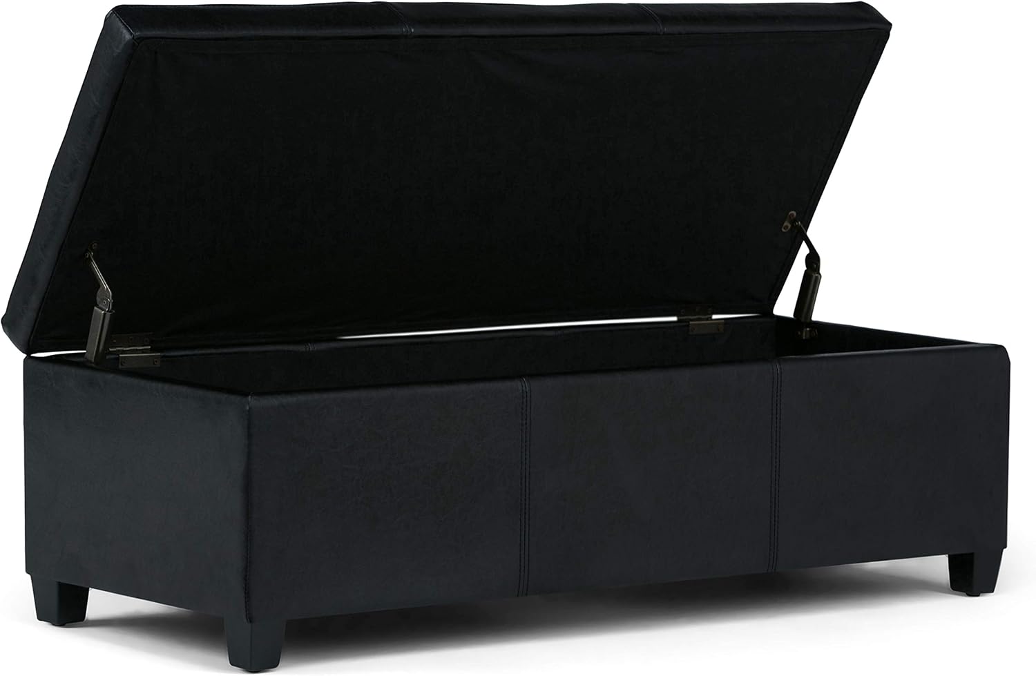 SIMPLIHOME Avalon Storage Ottoman Bench - 48' Wide x 16' High Upholstered Vegan Leather Rectangular Lift-Top Ottoman in Midnight Black, Contemporary Bench for Living Room with High-Density Foam