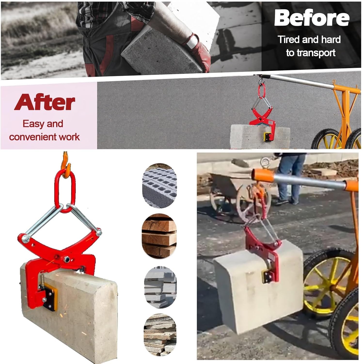 Feeding Mats Granite Slab Lifting Clamp, Scissor Stone Carrying Clamps For 325 260 280 Kg Marble, Adjustable Opening Lifting Clamps Grabber/Slate Clip Lifting Tool(Opening size3.9-11.8in/10-30CM)