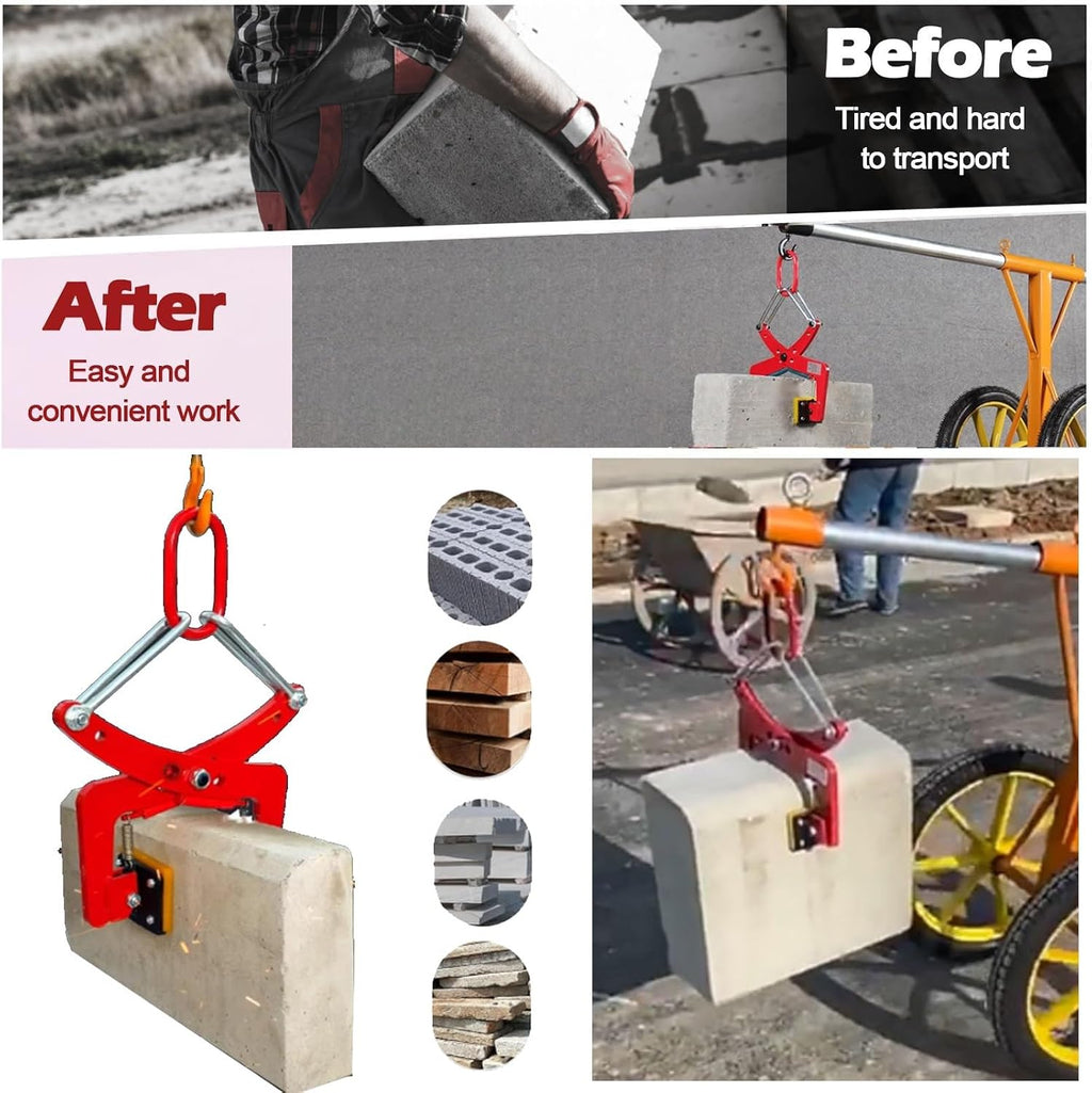 Feeding Mats Stone Carrying Clamps Heavy Duty, 573 617 716 Lbs Rock Clamp Lifter W/Rubber Pad For Marble/Concrete Curbs/Granite Slab, Block Lifting & Transporting Tool(Opening size 2.4-7.1in/6-18CM