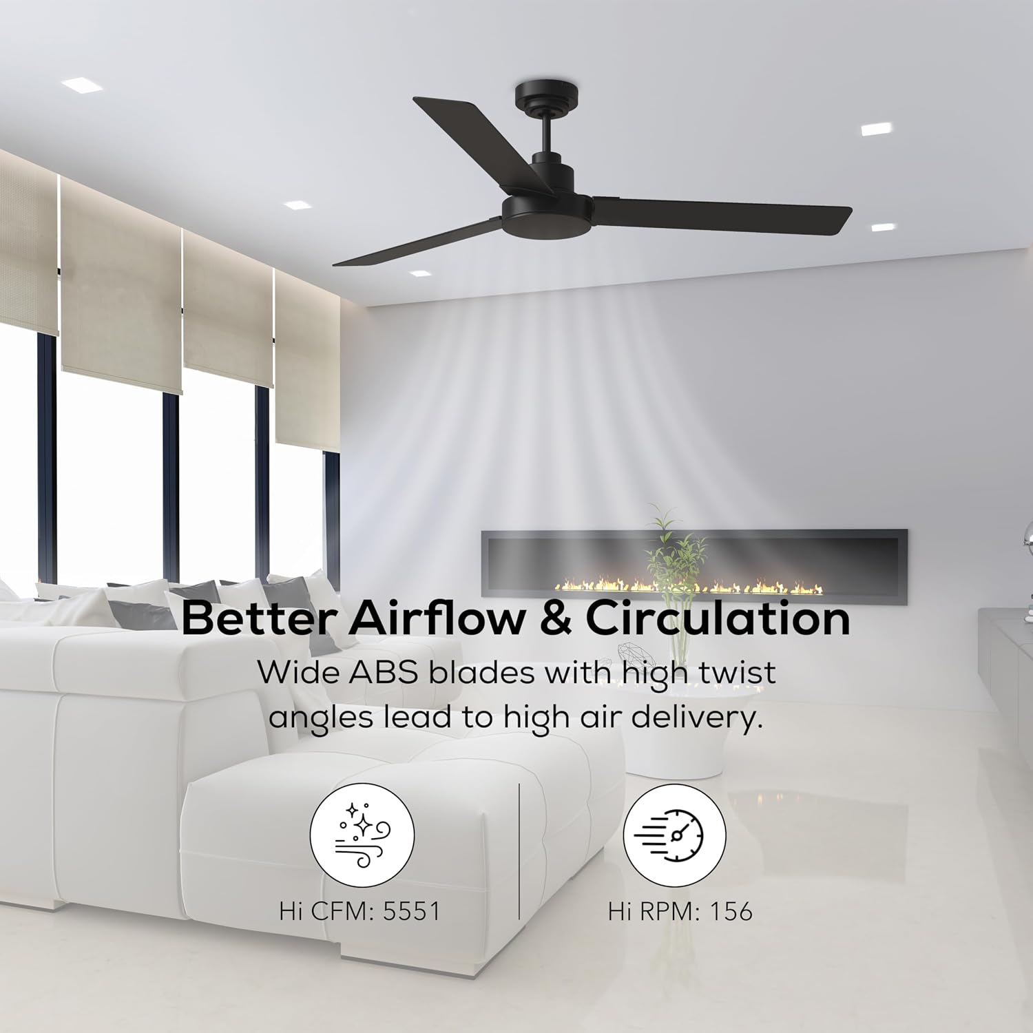Monte Carlo Fans Jovie 3 Blade Ceiling Fan in Modern Style 58 Inch Wide 14.7 Inch Tall Midnight Black Finish with LED