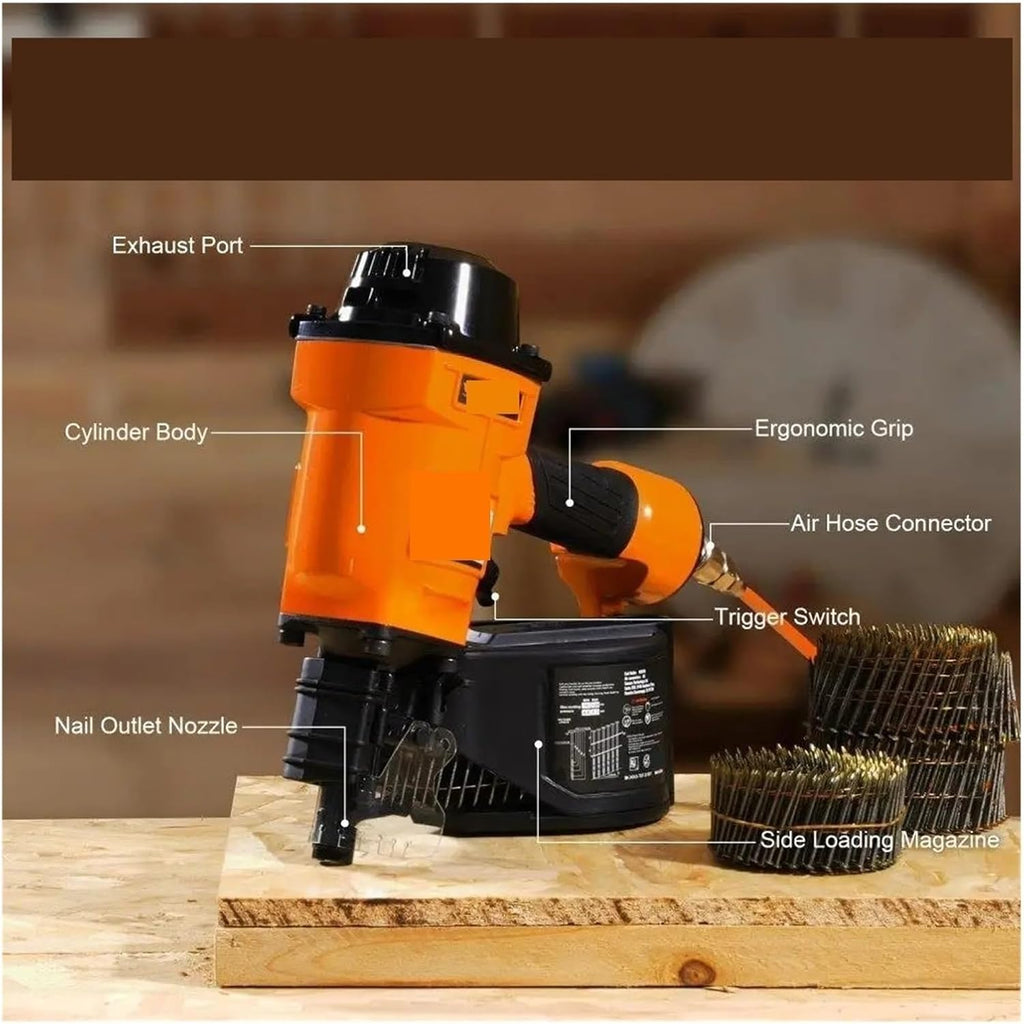 Pneumatic nail gun, MCN70 15° Pneumatic Coil Siding Nailer - 1-3/4 To 2-3/4 Inch Nail For Efficient Fastening for Floor, Truss, and Roof