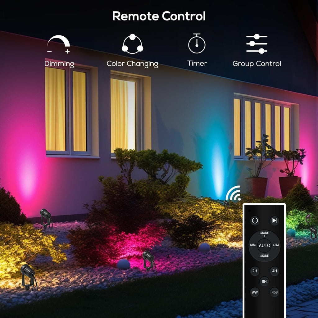 SUNTHIN RGBW Color Changing Spotlights 8 Pack with 4pcs 6.5FT Extension Cord with 3-Pin for RGBW Outdoor Landscape Spotlights