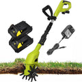 20V Cordless Tiller Cultivator, Battery Powered Electric Garden Cultivator with 3.18-4.16FT Extendable Pole, Handheld Mini Tiller for Gardening, 9.84' Depth 3.94' Width,2batteries