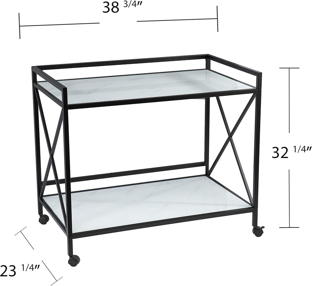 SEI Furniture - Maxton Bar Cart - Transitional Design, Black Iron and Wood - Ideal for Living Room, Home Bar (HZ1221440)