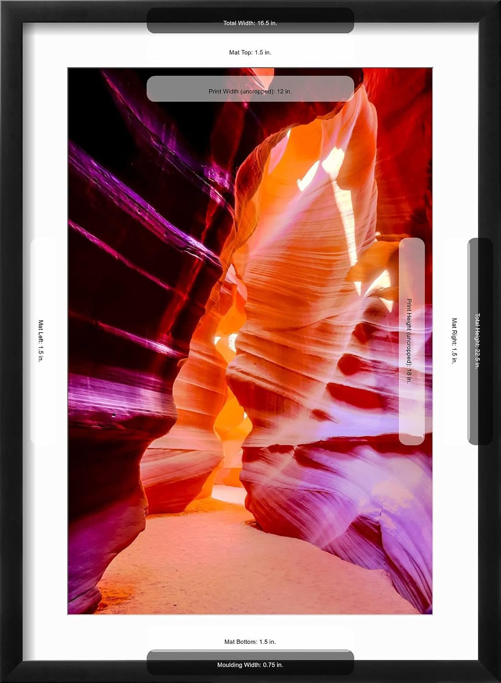 ART.COM Framed Wall Art Prints Arizona, Page, Upper Antelope Slot Canyon. Canyon Scenic by Jaynes Gallery, Scenic Decor, 12' x 18', Black Frame with White Mat