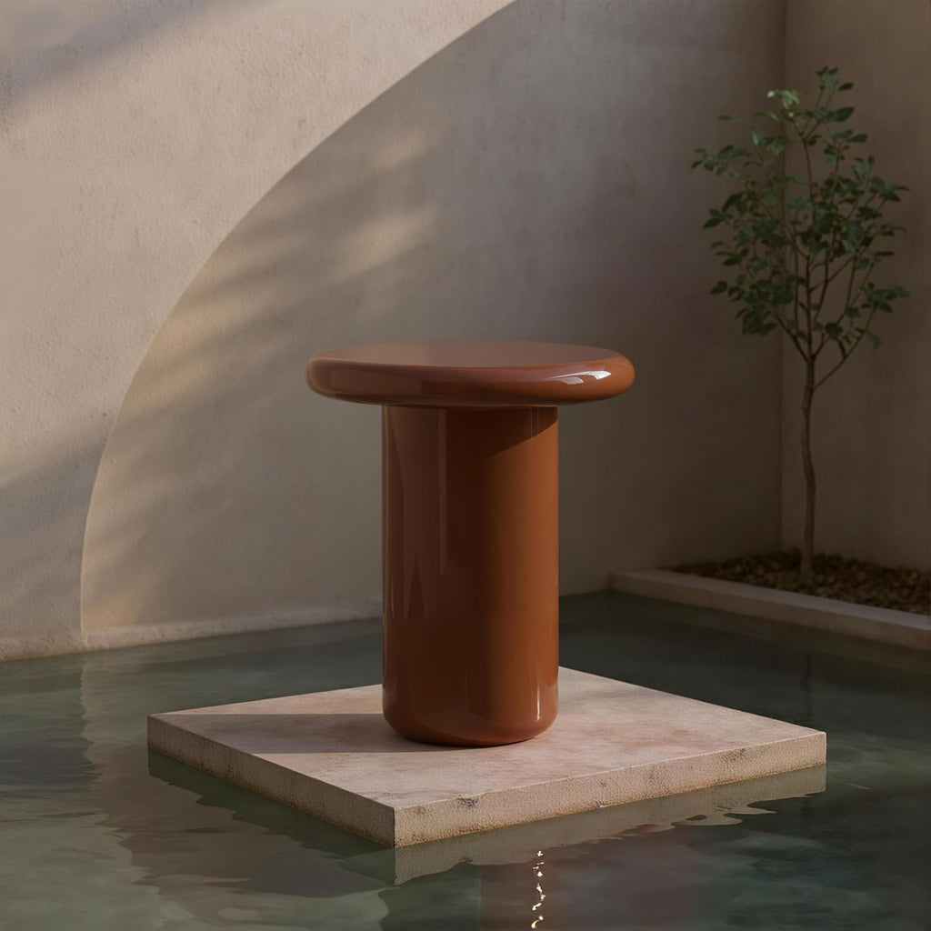 Acanva Pebble Companions Round End Table for Living Room | Small Side Table, Soft Edges, High Glossy Finish, Accent Tables, Furniture for Home Office