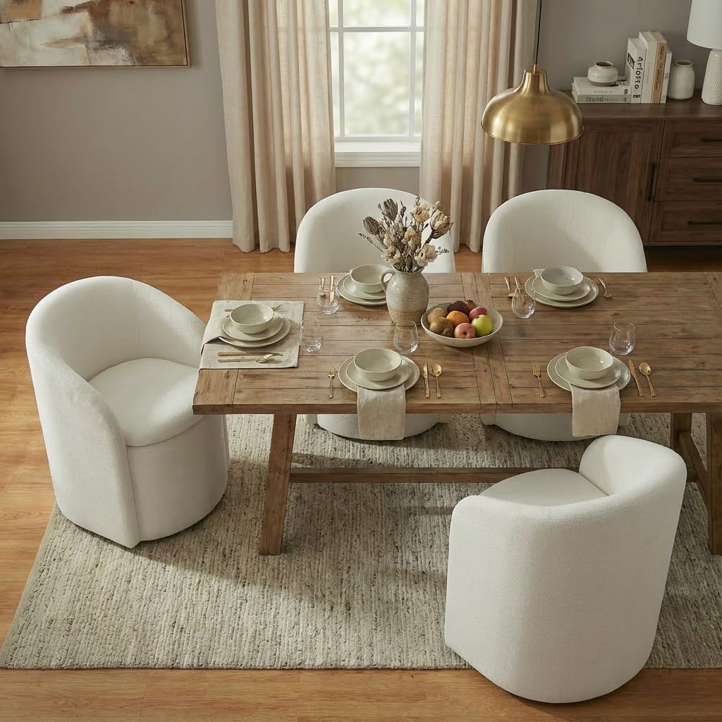 KISLOT Upholstered Dining Chairs with Casters, No Assembly Rolling Modern Dining Room Chairs with Hidden Storage & Barrel Backrest, Accent Chair for Bedroom, Living Room, Dressing, Linen, Set of 2