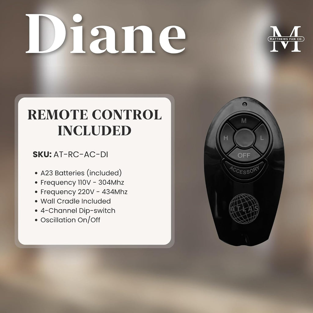 Matthews DI-BK-WD Diane Damp Rated 90° Oscillating 16' Directional Ceiling Fan with Remote, Best for Small Spaces or Near HVAC Ducts, Matte Black with Mahogany Tone