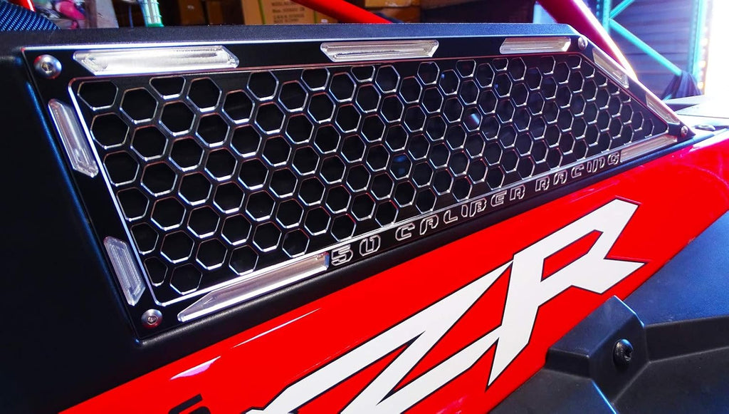 50 Caliber Racing CNC Billet Side Vent Air Intake Grill Bezel Kit with Black Powdercoat Finish fits Polaris RZR XP Turbo/Turbo S [5358A17]