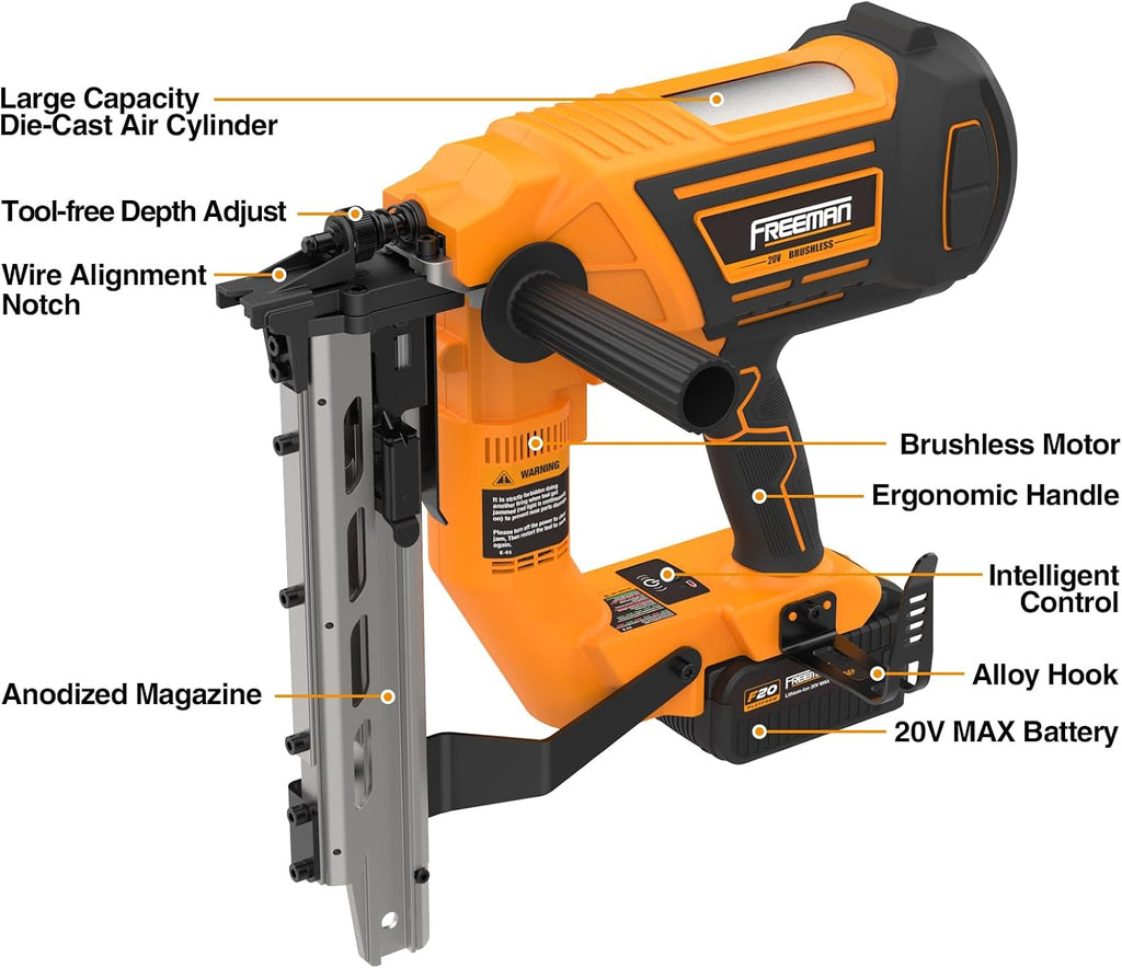 Freeman 20V Cordless 9-Gauge Fencing Stapler/Staple Gun Kit, Includes Battery, Charger, T-Handle & Case | Tool-Free Depth Adjust, Reload Indicator, Wire Alignment Notch | PE20VFS9