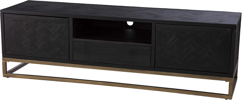 SEI Furniture Dessingham Reclaimed Wood Media TV Stand, Black/Gold, (AMZ3196901SM)