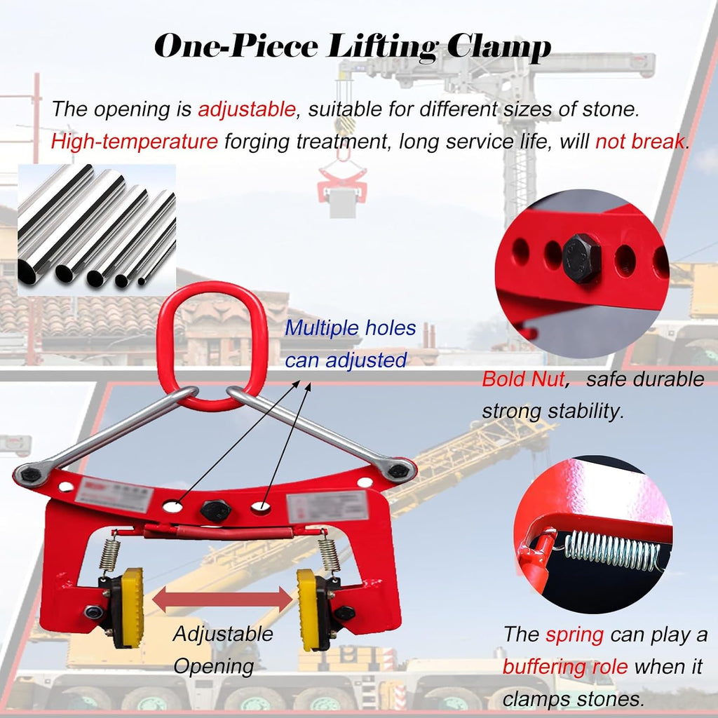 Heavy-Duty Red Stone Lifting Clamps with Rubber Non-Slip Chuck, Adjustable 6-18cm Opening, Ideal for Lifting Granite, Marble, and Hollow Tiles, Plate Vertical Clamp.