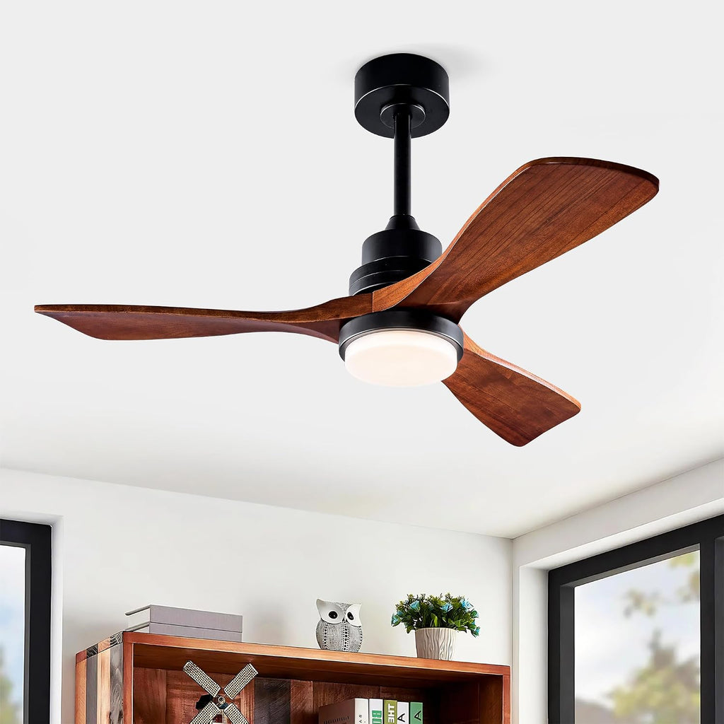 42 Inch Ceiling Fans with Lights and Remote, Outdoor Ceiling Fan for Patios with Light 3 Blades Ceiling Fan Noiseless Reversible DC Motor, Wood Fan for Farmhouse