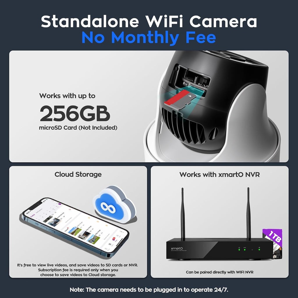 XMARTO 10X Zoom Mesh WiFi6 PTZ AI Tracking Security Camera System,16-Cam 2K Dual Lens Bundle,16CH 4K Expandable WNP816-W6 NVR (No HDD),Long Range WiFi,Plug-in 24/7 Wireless Indoor/Outdoor Surveillance