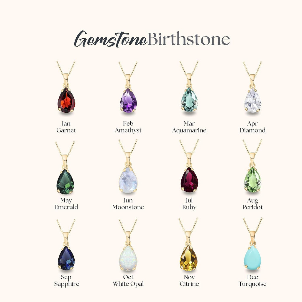 14K Gold Plated Gemstone Necklace for Women - Birthestone Teardrop Necklace - Gold Jewelry for Women - Dainty Gold Necklace - Everyday Necklaces - Gold Necklaces for Women