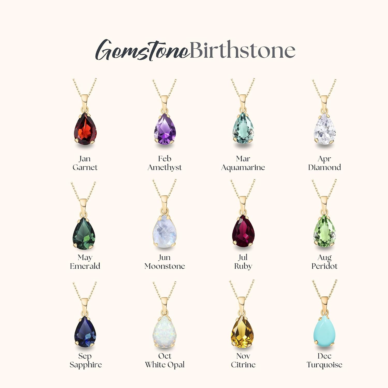 14K Gold Plated Gemstone Necklace for Women - Birthestone Teardrop Necklace - Gold Jewelry for Women - Dainty Gold Necklace - Everyday Necklaces - Gold Necklaces for Women
